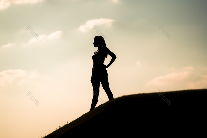 女性眺望远方夕阳剪影健身摄影图,高清,摄影图,摄影图片,图片大全,摄影图免费下载